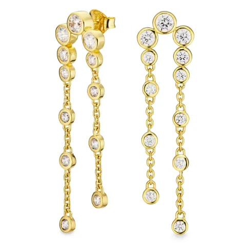 lange zirkon øredobber i forgylt sølv - Bubbly Sparkle