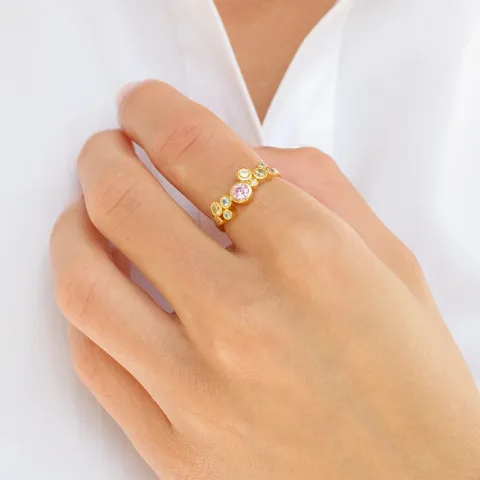 multifarget zirkon ring i forgylt sølv - Bubbly Twist