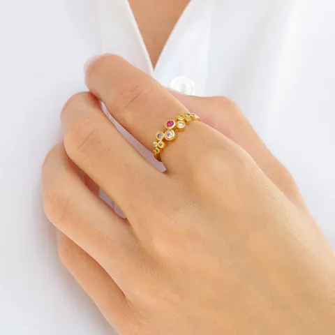 multifarget zirkon ring i forgylt sølv - Bubbly Twist