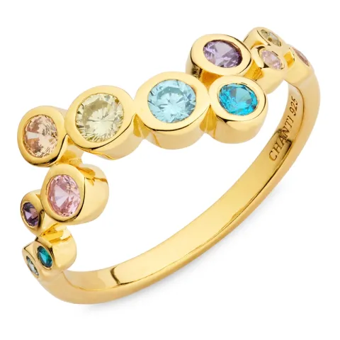 multifarget zirkon ring i forgylt sølv - Bubbly Twist