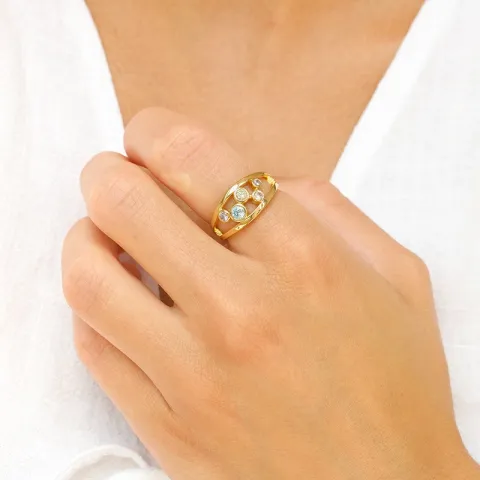 multifarget zirkon ring i forgylt sølv - Bubbly Twist