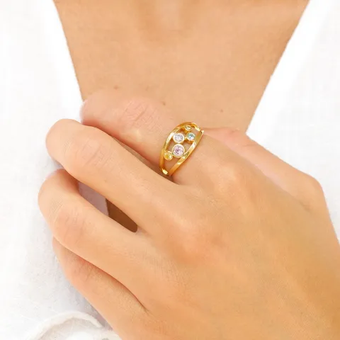 multifarget zirkon ring i forgylt sølv - Bubbly Twist