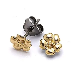 Blomst øredobber i forgylt sølv med svart rodinert sølv