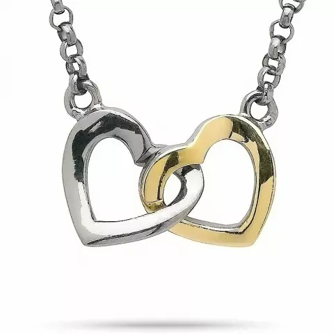 Enkel hjerte halskjede i svart rodinert sølv med hjerteanheng i forgylt og rhodinert sølv