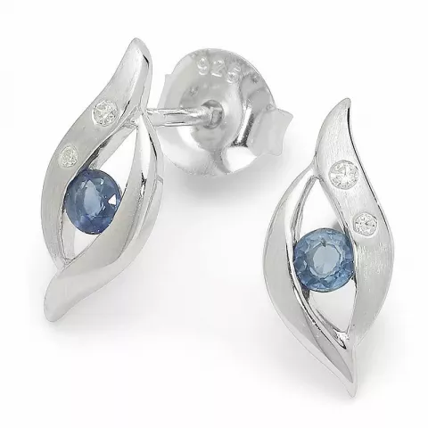 abstrakt blå safir ørestikk i sølv