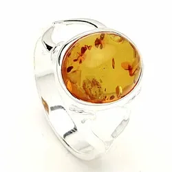 Oval rav sølv ring i oksidert sterlingsølv