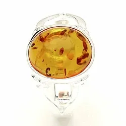 Oval rav sølv ring i oksidert sterlingsølv