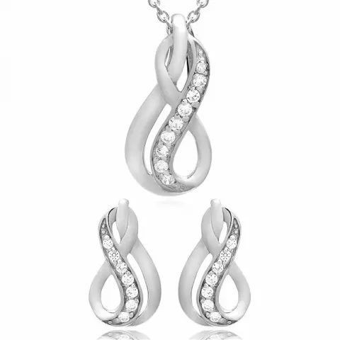 Infinity sett med øredobber og halskjeder i sølv hvit zirkon