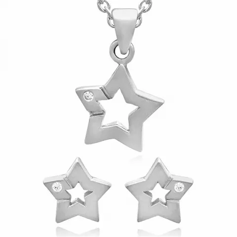Star sett med øredobber og halskjeder i sølv hvite zirkoner