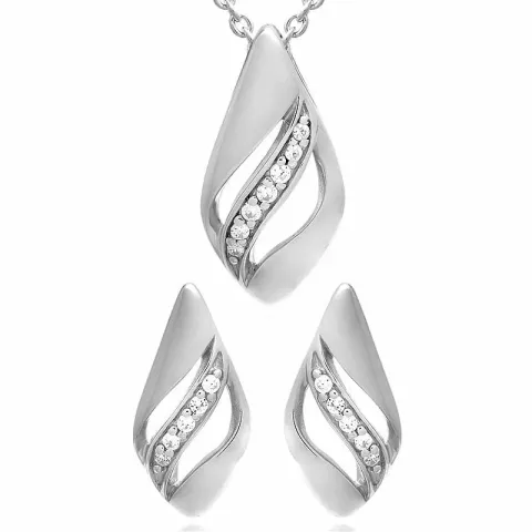 Blad sett med øredobber og halskjeder i sølv hvit zirkon