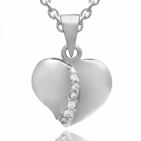 Hjerte sett med øredobber og halskjeder i sølv hvit zirkon
