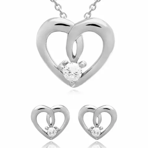 Hjerte sett med øredobber og halskjeder i sølv hvit zirkon