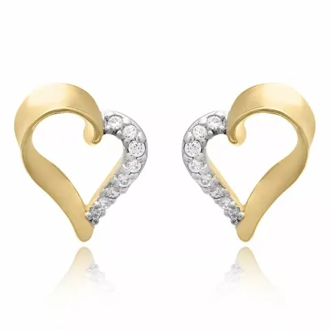 Hjerte sett med øredobber og halskjeder i forgylt sølv hvit zirkon