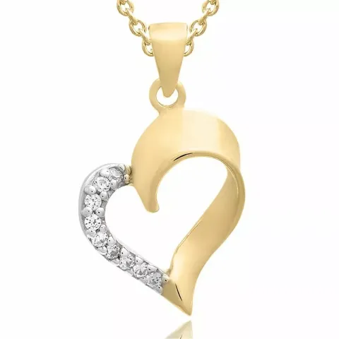 Hjerte sett med øredobber og halskjeder i forgylt sølv hvit zirkon