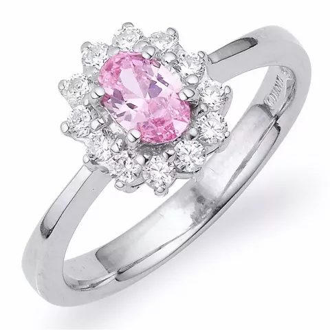 Oval rosa zirkon ring i sølv
