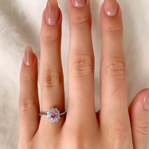 Oval rosa zirkon ring i sølv