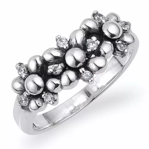 Elegant blomst zirkon ring i sølv