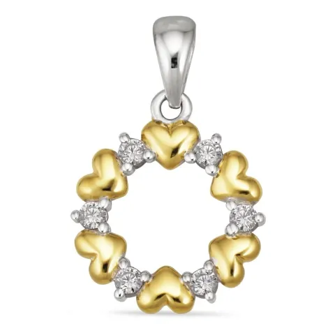 hjerte zirkon anheng i forgylt sølv