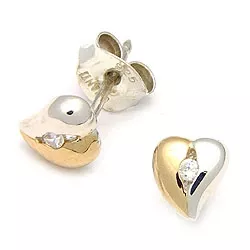 hjerte ørestikker i sølv med 8 karat gull med zirkon