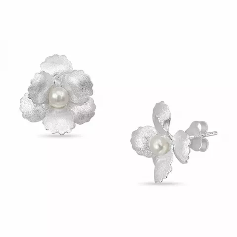blomst perle ørestikker i sølv