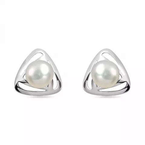 trekantet perle ørestikker i sølv