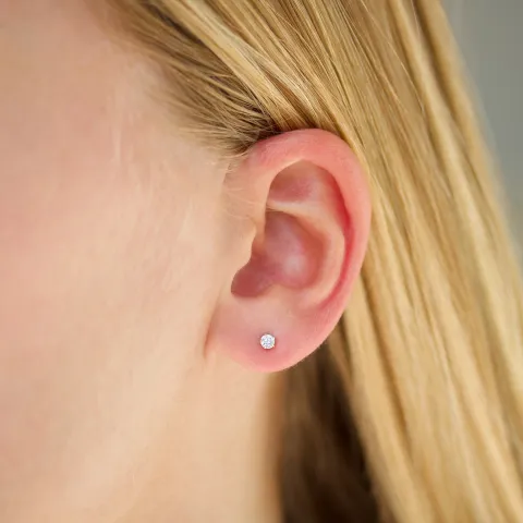 3 mm zirkon solitaireørepynt i sølv