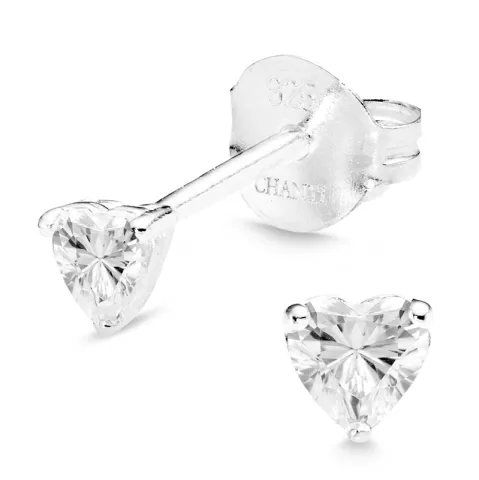 hjerte zirkon solitaireørepynt i sølv