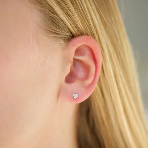 hjerte zirkon solitaireørepynt i sølv