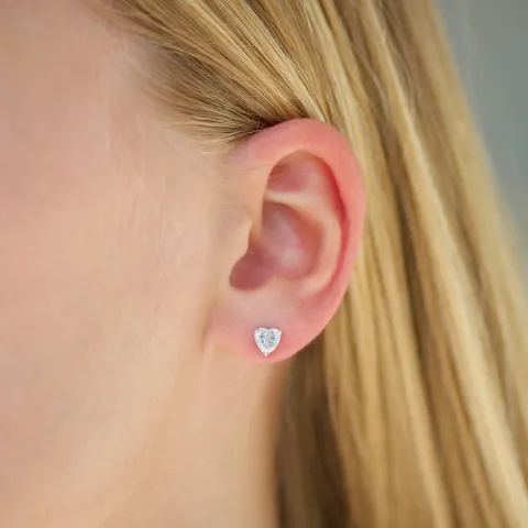 hjerte zirkon solitaireørepynt i sølv
