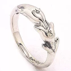 Delfin ring i oksidert sterlingsølv