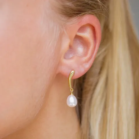 7,5-8 mm perle øredobber i forgylt sølv