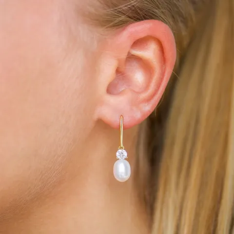 7,5-8 mm perle øredobber i forgylt sølv
