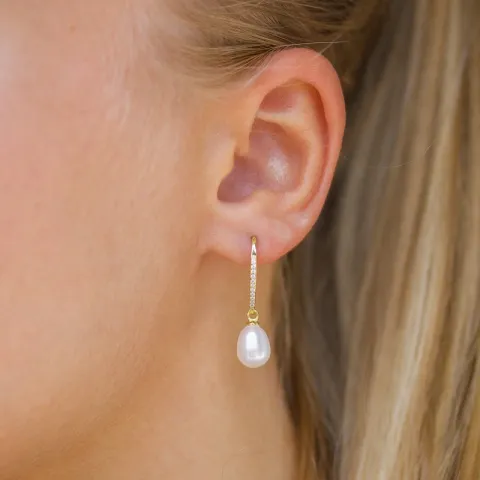 7,5-8 mm perle øredobber i forgylt sølv