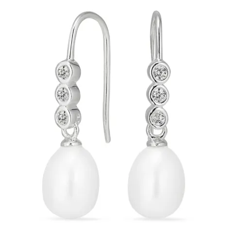 lange perle øredobber i sølv