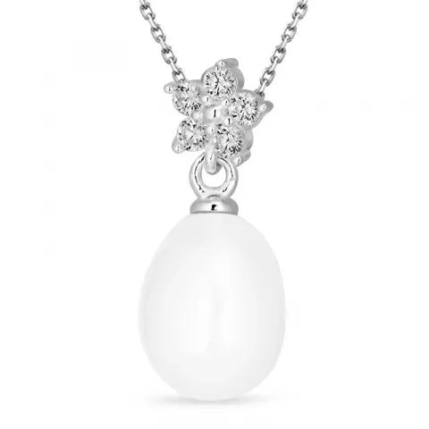 blomst perle anheng med halskjede i sølv