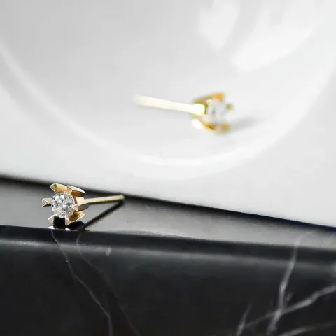 2 x 0,20 ct solitaireørepynt i 14 karat gull med diamant 