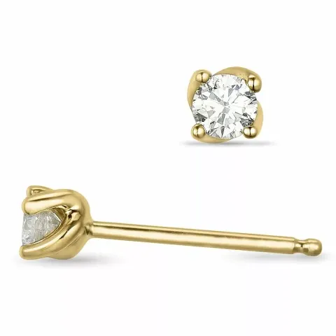 2 x 0,20 ct solitaireørepynt i 14 karat gull med diamant