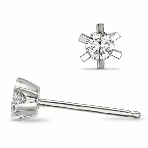 2 x 0,10 ct solitaireørepynt i 14 karat hvitt gull med diamant