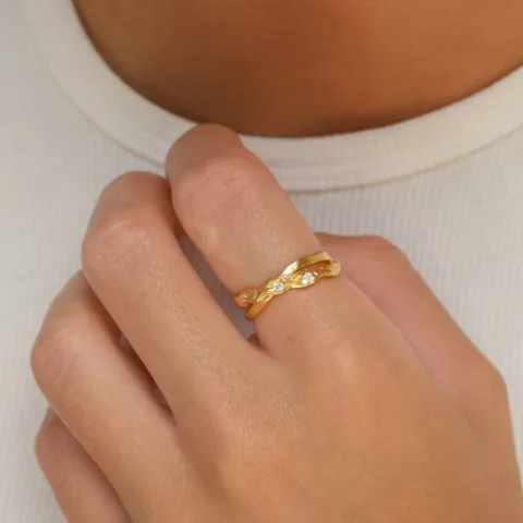 zirkon ring i forgylt sølv
