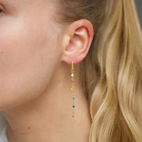 13 mm lange multifargede creol i forgylt sølv