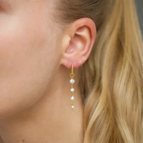 13,5 mm lange perle creol i forgylt sølv