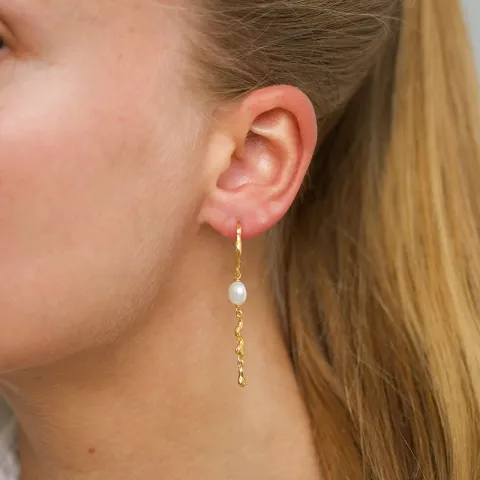 lange perle halvcreol i forgylt sølv - Lumé Etched