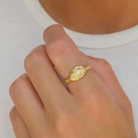 bred zirkon ring i forgylt sølv
