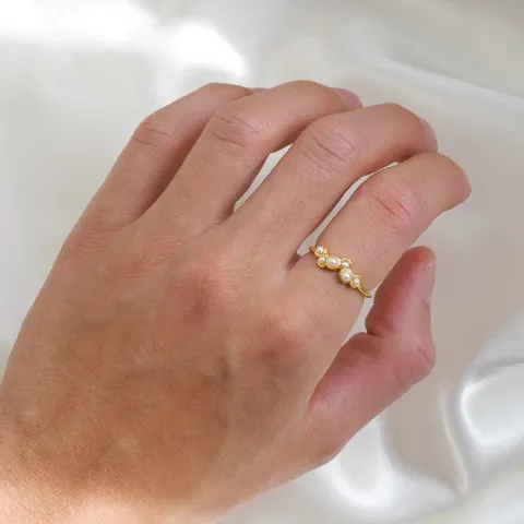 perle ring i forgylt sølv