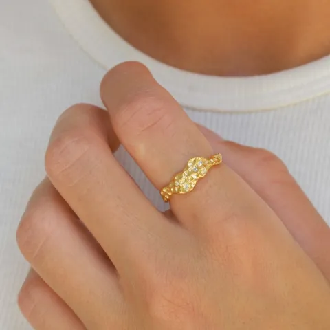zirkon ring i forgylt sølv