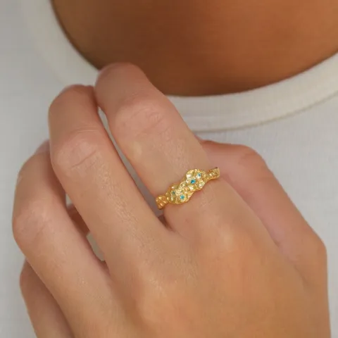 blå zirkon ring i forgylt sølv