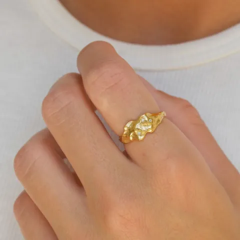 bred zirkon ring i forgylt sølv