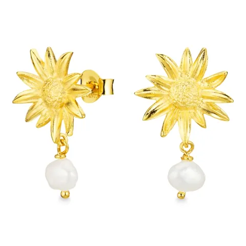 blomst perle øredobber i forgylt messing - Eliné