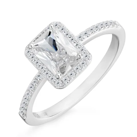 firkantet zirkon ring i sølv