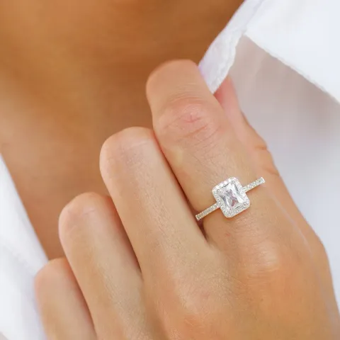 firkantet zirkon ring i sølv